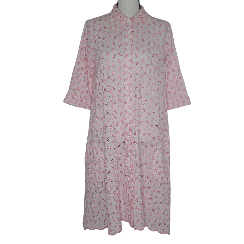 Lisa Marie Fernandez Floral Embroidered Eyelet Button Front Dress Size 6-8/M